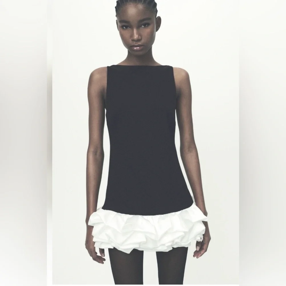 Zara Black and White contrast jumper Mini Dress size XS - Picture 2 of 6